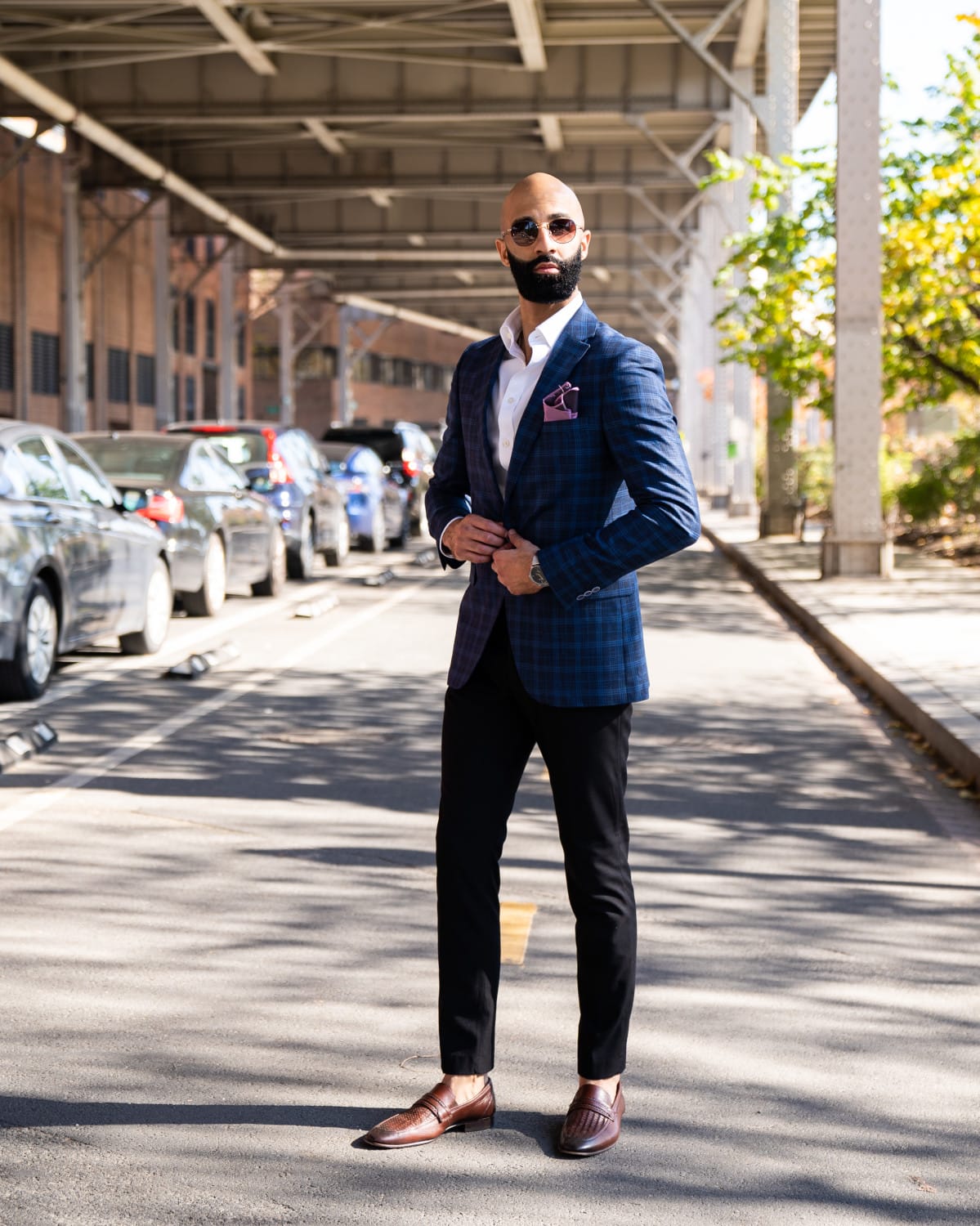 Alfred Navy Windowpane Blazer Martin Gold