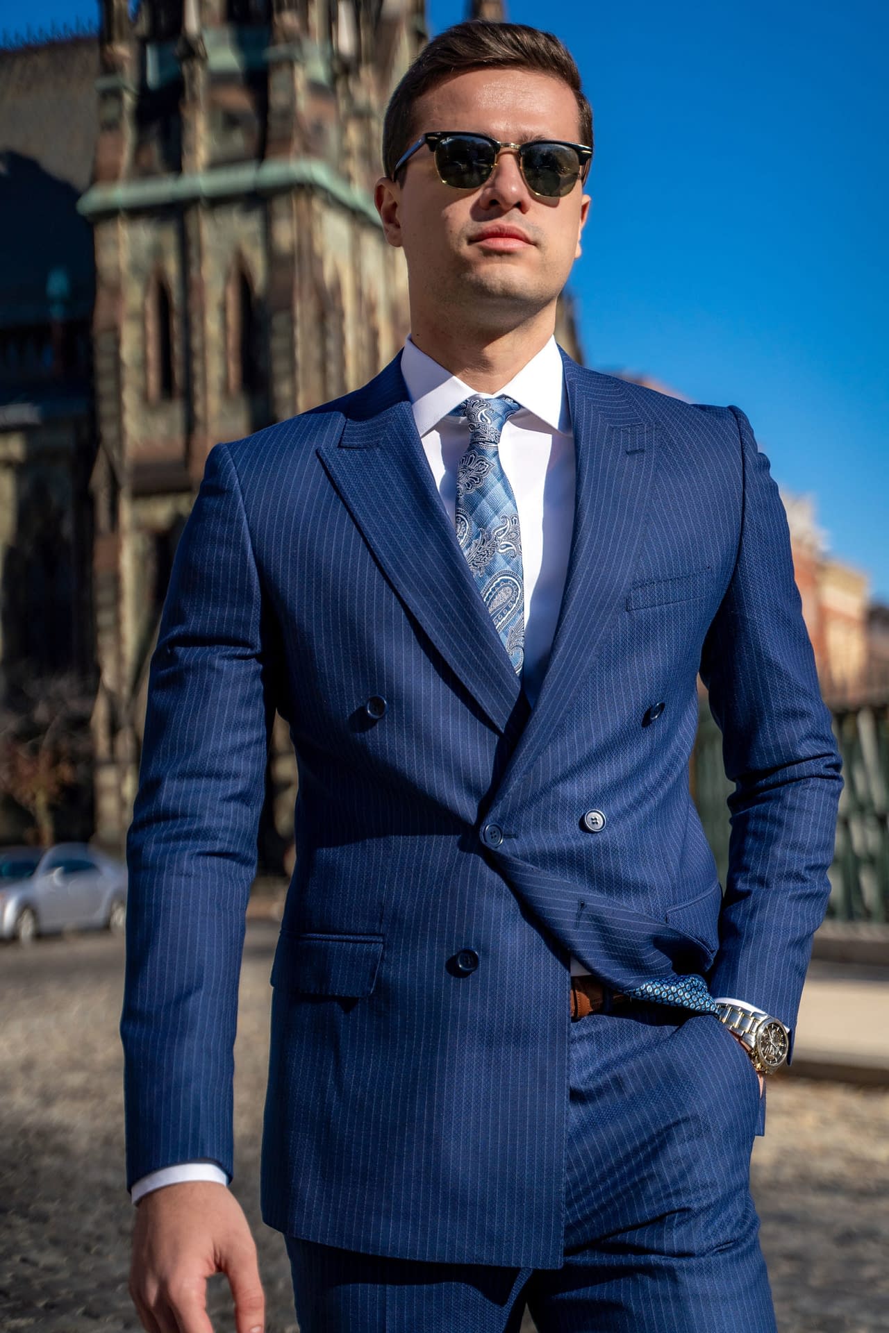 Kingsley Navy Pinstripe Suit - Martin Gold