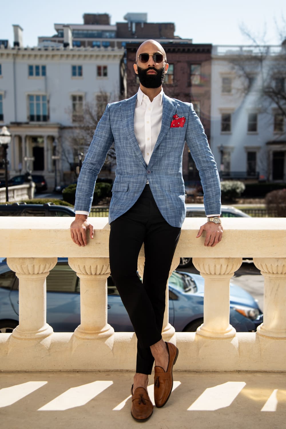 Hemingway Sky Blue Windowpane Blazer - Martin Gold